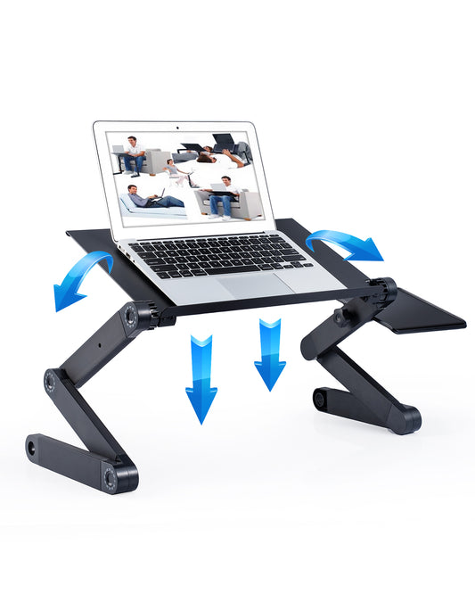 Adjustable Laptop Stand,  Laptop Desk with 2 CPU Cooling USB Fans for Bed Aluminum Lap Workstation Desk with Mouse Pad, Foldable Cook Book Stand Notebook Holder Sofa